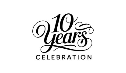 10 Years Celebration Calligraphy Vector Typography Design – Elegant Black Script on White Background