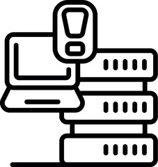 Laptop displaying a warning sign near a server rack symbolizes a system alert, indicating potential issues or vulnerabilities