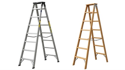 Ladder comparison aluminum vs wood for home improvement and construction projects safety and durability on transparent background