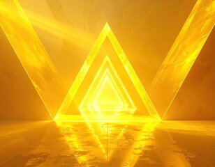 Illuminated Golden Pyramid Tunnel leading to Bright Light Abstract Background
