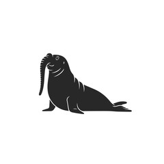 Stylized Silhouette of a Walrus with Elephant Trunk.