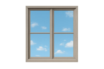Window frame with blue sky and white clouds, symbolizing freedom, hope, opportunity, and a new perspective