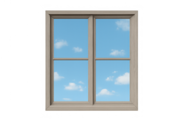 Window frame with blue sky and white clouds, symbolizing freedom, hope, opportunity, and a new perspective
