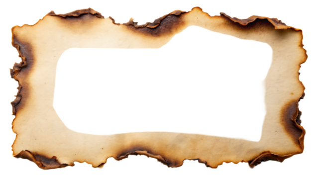 Burned paper texture scorched edges isolated on white background ,PNG. AI Generated