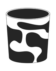 Wastebasket with modern abstract cow print 2D line object. Empty wastepaper basket. Trash bin. Black white pattern garbage can isolated clipart vector ink outline item. Monochrome spot illustration