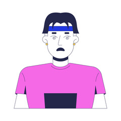 Chinese man with dizzy face expression 2D cartoon character. Disoriented reaction, mental fatigue. Confused asian guy spiral eyes flat vector person isolated on white. Spot illustration colorful