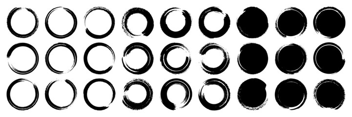 Grunge circles, brush strokes, lines, ink smudges, hand-drawn scribble shapes. Handmade sketchy marks, acrylic stains, charcoal streaks. Paint textures, dry brush effect. Vector illustration