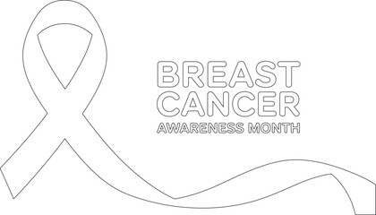 Outlined Breast Cancer Awareness Ribbon and Lettering Illustration Promoting Awareness Month in Support
