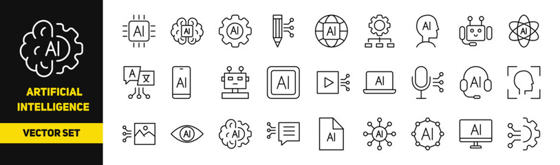 AI line icons. Artificial Intelligence icon set. Vector
