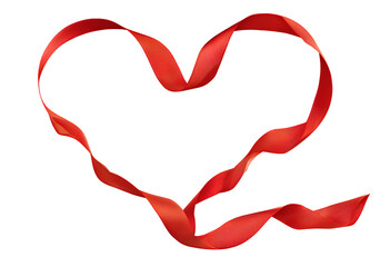 Heart Shaped Red Ribbon Loop Forming Abstract Shape on Transparent Background Representing Affection and Ornament