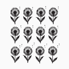 Black and white floral silhouette set for decorative vector design