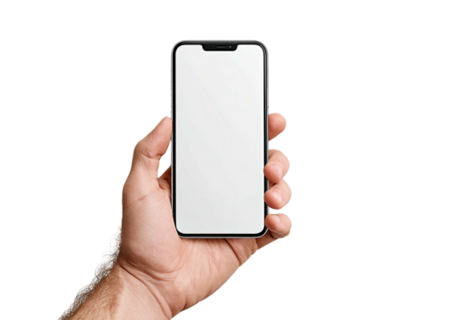 Hand holding a modern smartphone with a blank white screen (5)