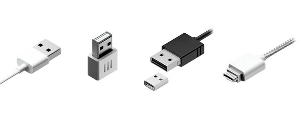 Various electronic connector types, white and black