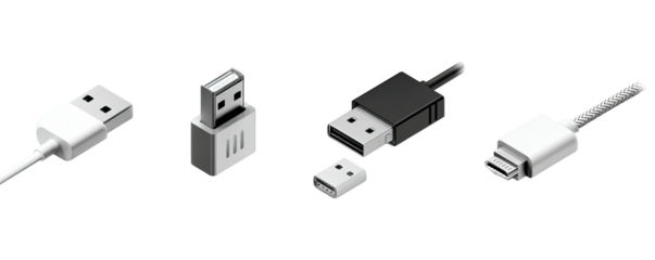 Various electronic connector types, white and black