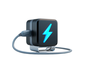 Modern electric charger with glowing lightning bolt symbol