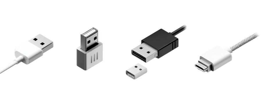 Various electronic connector types, white and black
