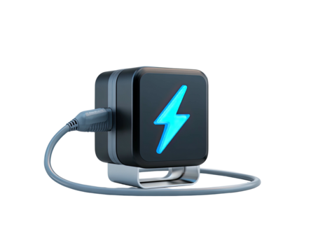 Modern electric charger with glowing lightning bolt symbol