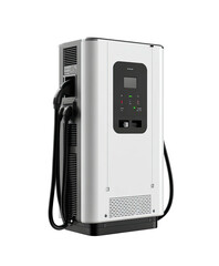 Obraz premium Modern white electric vehicle charging station with dual cables