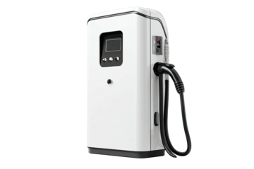 Modern electric vehicle charging station with attached cable