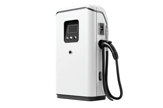 Modern electric vehicle charging station with attached cable