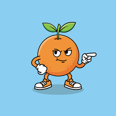 Cartoon Orange with Attitude Pointing Finger Mascot Character Illustration