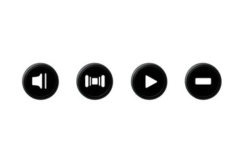 Four black circular buttons with icons on a dark background