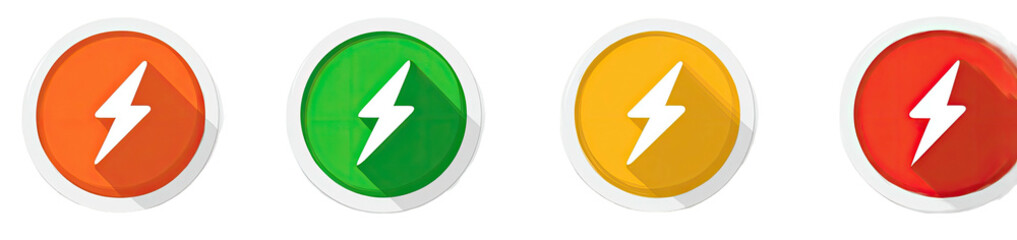 Four colorful circular icons with a white lightning bolt symbol