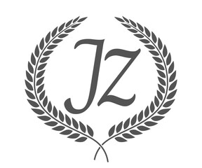 Initial letter J and Z, JZ monogram logo design with laurel wreath. Luxury calligraphy font.