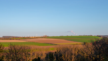 Autumn landscape, Terrain hilly countryside in Zuid-Limburg, Farmland on hillside, trees and forest...