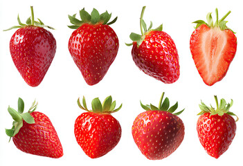 Fresh Strawberry Collection Isolated on White Background Healthy Raw Red Fruit