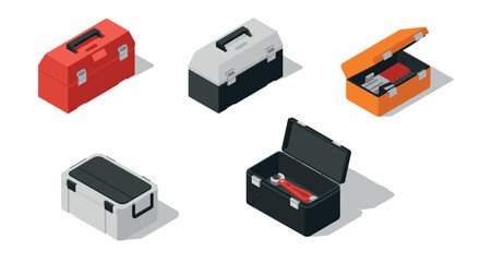 Obraz premium Isometric toolbox set with open and closed designs