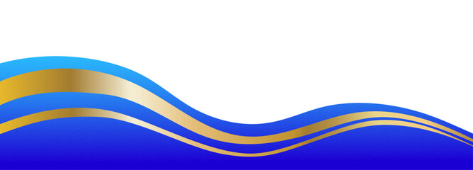Abstract gold and blue wave border for poster or certificate, elegant footer, luxury vector frame isolated on white background