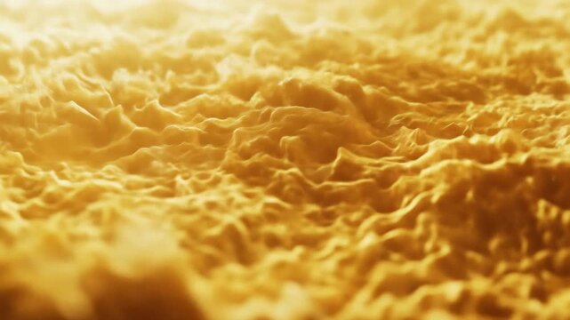 Abstract golden organic texture background with soft focus. Warm yellow-orange molten ripple surface close-up.