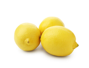 Many whole ripe lemons isolated on white