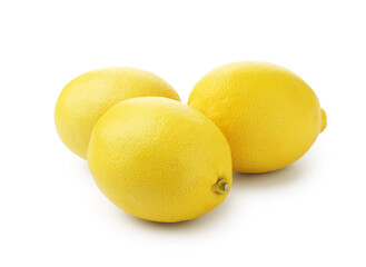 Many whole ripe lemons isolated on white