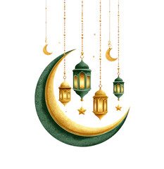 Obraz premium Crescent moon, lanterns, and stars illuminate a festive night scene
