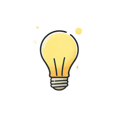 Glowing lightbulb with radiating yellow sparks on black background