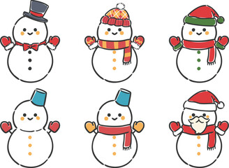 かわいい雪だるまセット　ベクター
