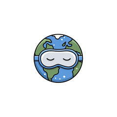 Earth wearing VR goggles, symbolizing virtual reality
