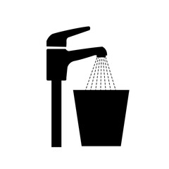 Faucet running water into a bucket vector icon, symbolizing water conservation, filling, plumbing, utility, and domestic chores