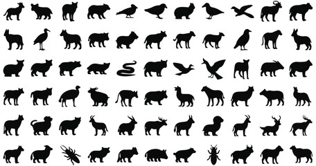Wild Animal Silhouette Set Vector Illustration of Safari and Forest Animals