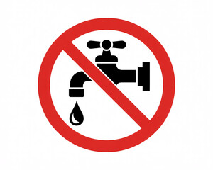 Warning symbol indicates no water usage or shut off, crucial for conservation and safety alerts