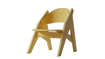 A minimalist wooden chair with curved seat and back, on a dark background