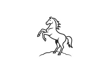 Majestic Rearing Horse Outline Drawing Dynamic Stallion Silhouette Equestrian Art Minimalist Design Powerful Animal Symbolism Isolated on a Clean White Background