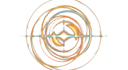 Golden yellow, amber, red, and soft cyan flares blending together on dark background, dynamic circular halos, cosmic prism glow, vibrant cinematic lighting. clean PNG