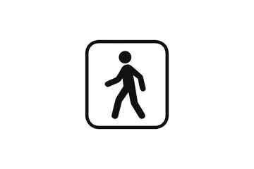 Simple black and white pedestrian icon in a rounded square for walking indication