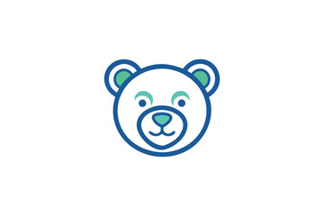 Adorable blue and green bear head icon for children and animal themes