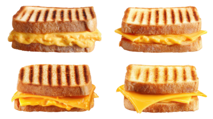 Four cheese sandwiches presented on plate four delicious sandwiches topped with melted cheese