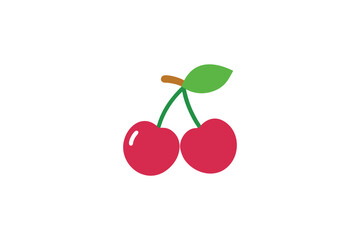 Fresh Red Cherries Icon with Green Stem and Leaf Symbolizing Sweetness Fruit Healthy Food Summer Harvest and Natural Delights