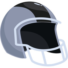 Silver and black American football helmet with white face mask isolated on transparent background